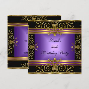 Convite Elegante 40º Aniversário Roxo Preto Dourado Art Dé