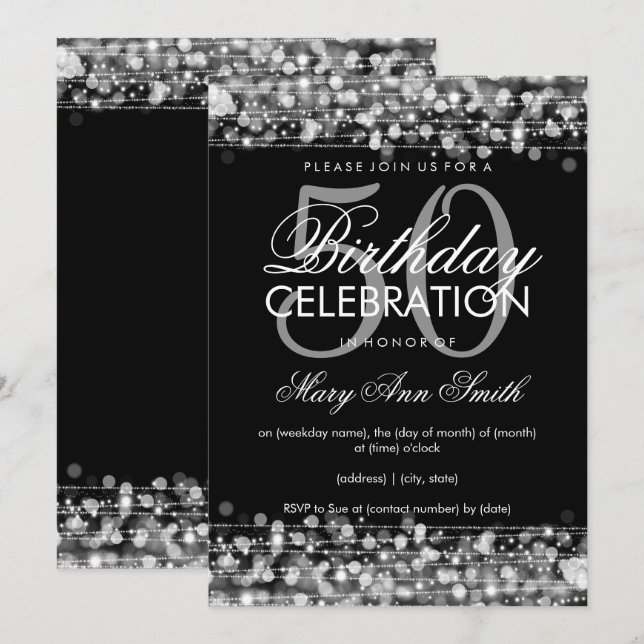 Convite Elegante 50ª Festa de aniversário lança prata (Frente/Verso)