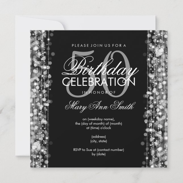 Convite Elegante 50ª Festa de aniversário lança prata (Frente)