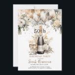 Convite Elegante 50ª Festa de aniversário surpresa | Champ<br><div class="desc">Surpresa elegante,  50º convite de aniversário,  com balões de aquarela,  cor-de-rosa pincelado,  florais de natas e uma dispersão de confete de ouro falso. Personalizar para qualquer idade.</div>