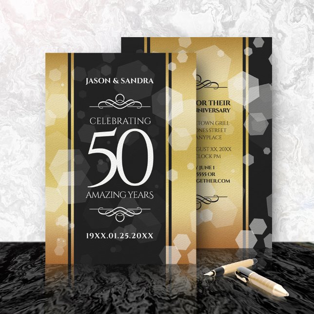 Convite Elegante 50º Aniversário de Bodas de Ouro (Criador carregado)