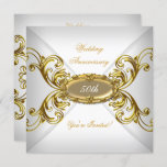 Convite Elegante 50º Aniversário de Casamento Branco Doura<br><div class="desc">Elegante 50º aniversário de casamento Festa Dourada Branca,  Aniversário,  Convite de festas de Celebração. Personalize com seus próprios detalhes.</div>