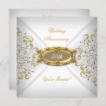 Convite Elegante 50º Aniversário de Casamento Branco Doura<br><div class="desc">Elegante 50º aniversário de casamento Festa Dourada Branca,  Aniversário,  Convite de festas de Celebração. Personalize com seus próprios detalhes.</div>