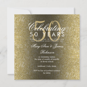 Convite Elegante 50º Aniversário de Casamento Dourado Bril
