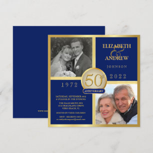 Convite Elegante 50º Aniversário Então Agora Azul Marinho