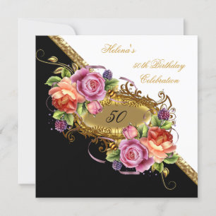 Convite Elegante 50º Aniversário Lilás Rosa Dourado Branco