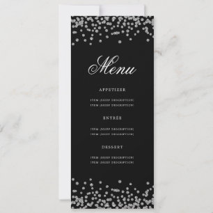 Convite Elegante 50º Aniversário Menu Silver Black Confett