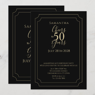 Convite Elegante 50º Aniversário Preto Dourado Parabéns 50