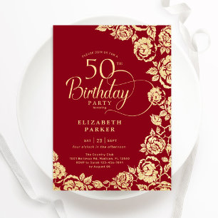 Convite Elegante 50º aniversário, Rosas Dourados