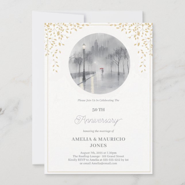 Convite Elegante 50º CasamentoAniversário (Frente)