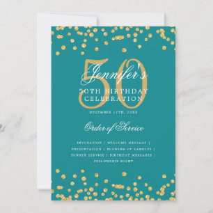 Convite Elegante 50º Programa de Aniversário, Menu Dourado
