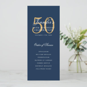 Convite Elegante 50º Programa Dourado Marinho Menu Azul+Ob