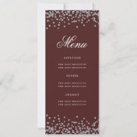 Elegante 50 Birthday Menu Silver Burgundy Confetti