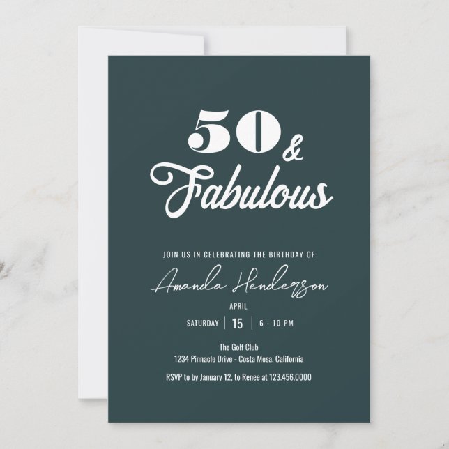 Convite Elegante 50 e Fabulosas Mulheres Aniversário (Frente)