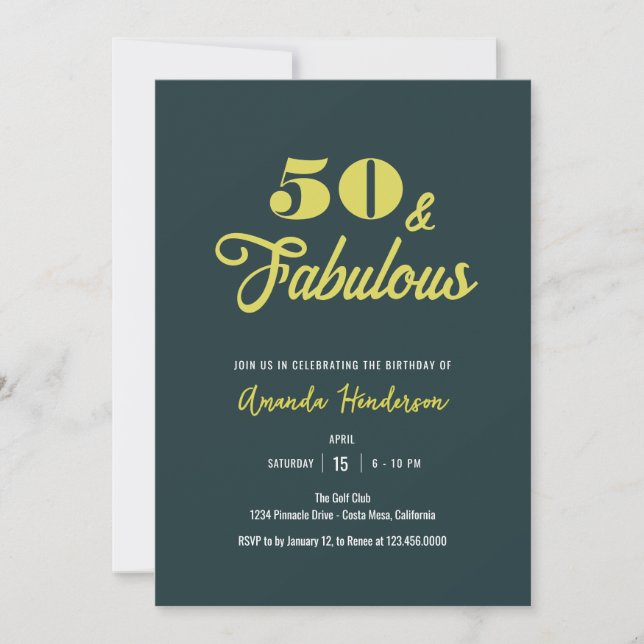 Convite Elegante 50 e Fabulosas Mulheres Aniversário (Frente)