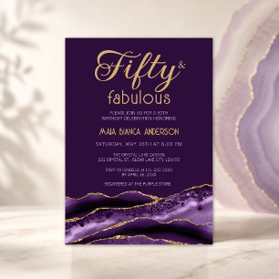 Convite Elegante 50 e Fabuloso 50º Aniversário Agato Roxo