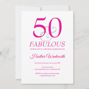 Convite Elegante 50 e Fabuloso Aniversário de 50 anos Rosa