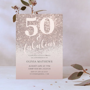 Convite Elegante 50 & Fabuloso Aniversário Brilho em Rose