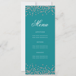 Convite Elegante 50 Menu Aniversário Silver Turquoise Conf