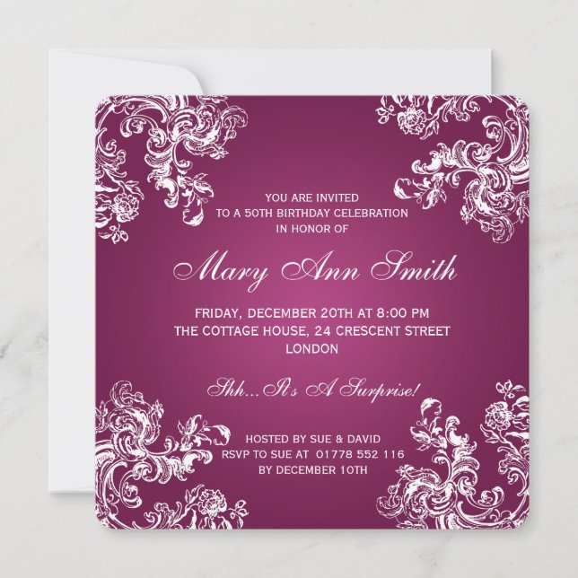 Convite Elegante 50th Festa de aniversário Vintage Swirls  (Frente)