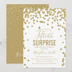Convite Elegante 50th Surprise Birthday Dourado