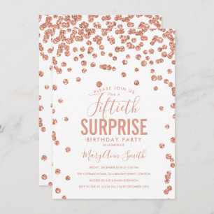 Convite Elegante 50th Surprise Birthday Rosa Dourado