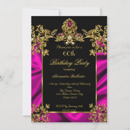 Convite Elegante 60ª Festa de aniversário de Seda Cor-de-R