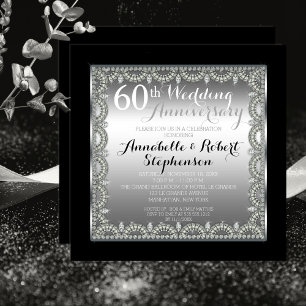 Convite Elegante 60º Aniversário de Prata e Diamantes