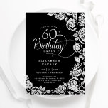 Convite Elegante 60º aniversário Rosas de Prata Negra<br><div class="desc">Floral prateado preto 60º convite de aniversário. Design elegante com rosas, folha de falso prata e letra de script de tipografia. A Trendy convida o cartão perfeito para uma festa de na moda. Pode ser personalizado para qualquer idade. Personalize com seus próprios detalhes. Impressos convites Zazzle ou modelo de impressão...</div>