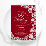 Convite Elegante 60º Aniversário Rosas de Prata Vermelha<br><div class="desc">Floral vermelho prateado 60º convite de aniversário. Design elegante com rosas, folha de falso prata e letra de script de tipografia. A Trendy convida o cartão perfeito para uma festa de na moda. Pode ser personalizado para qualquer idade. Personalize com seus próprios detalhes. Impressos convites Zazzle ou modelo de impressão...</div>