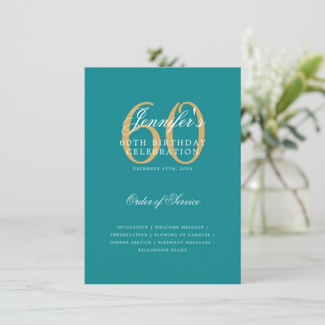 Convite Elegante 60º Programa de Aniversário, Dourado Menu (Em pé/Frente)