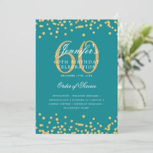 Convite Elegante 60º Programa de Aniversário Menu Dourado