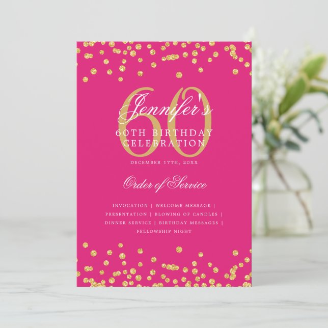 Convite Elegante 60º Programa de Aniversário Menu Dourado  (Em pé/Frente)