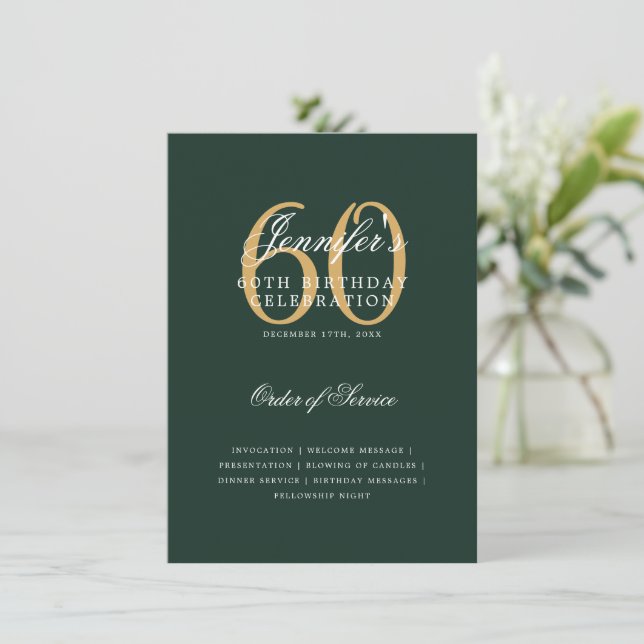 Convite Elegante 60º Programa de Aniversário Menu Verde Do (Em pé/Frente)