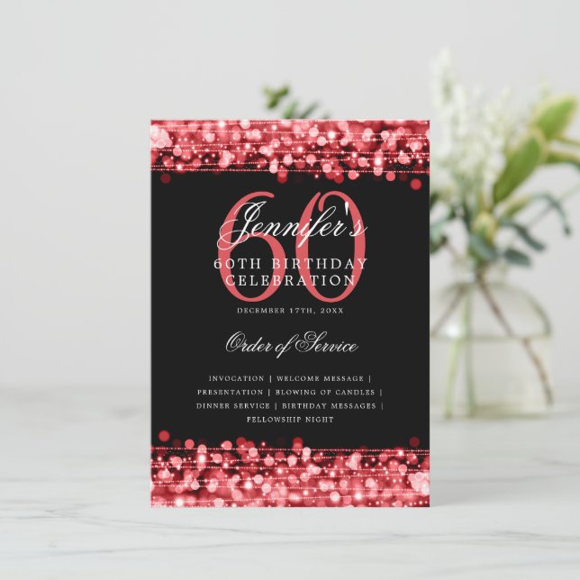 Convite Elegante 60º Programa de Festa de aniversário Menu (Em pé/Frente)