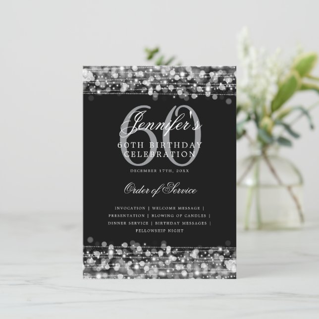 Convite Elegante 60º Programa de Festa de aniversário Prat (Em pé/Frente)