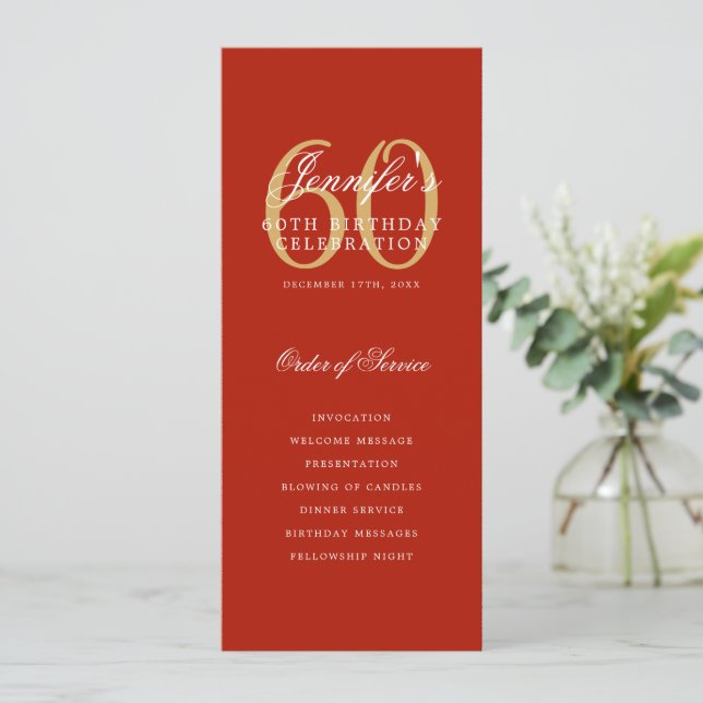 Convite Elegante 60º Programa Dourado Menu Vermelho+Obriga (Em pé/Frente)