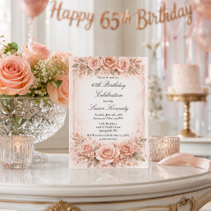 Convite Elegante 65º Aniversário Milestone Blush Rose