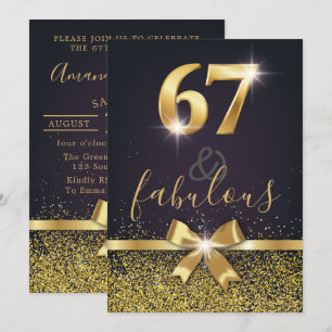 Convite Elegante 67 e Dourado brilhante 67º aniversário