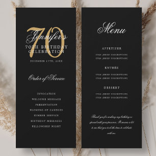 Convite Elegante 70º Programa Dourado Preto Menu+Obrigado