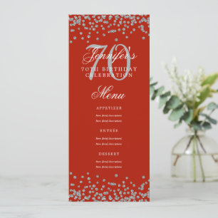 Convite Elegante 70 Birthday Menu Silver Confetti Red