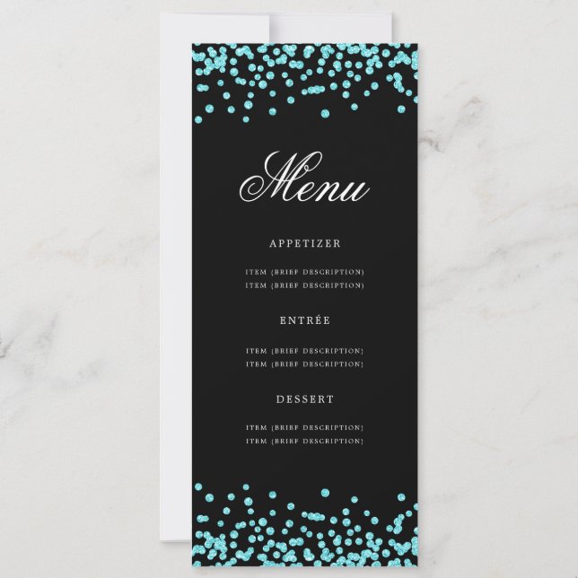 Convite Elegante 70 Birthday Menu Teal Confetti Black (Verso)