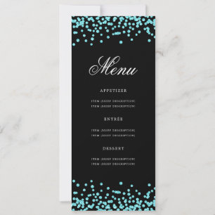 Convite Elegante 70 Birthday Menu Teal Confetti Black