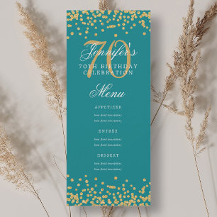 Convite Elegante 70 Birthday Menu Turquoise Confetti Doura