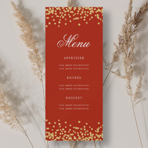 Convite Elegante 70 Birthday Menu Vermelho Dourado Confett