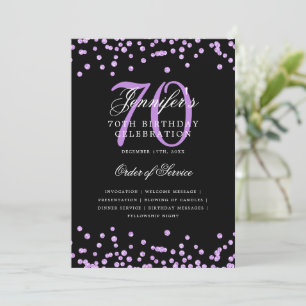 Convite Elegante 70 Birthday Program Menu Purple Black