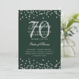 Convite Elegante 70 Birthday Program Menu Silver Green
