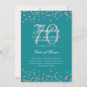 Convite Elegante 70 Birthday Program Menu Silver Teal