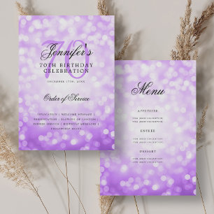Convite Elegante 70 Birthday Program Purple BokeMenu