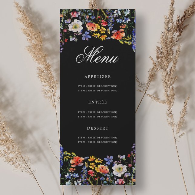Convite Elegante 70 Floral Birthday Menu Preto (Elegant Floral 70th Birthday Menu Black Invitation)